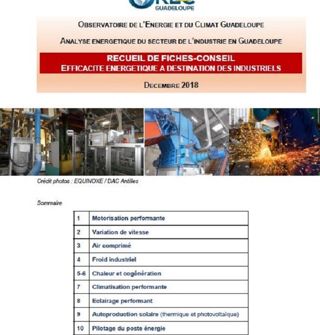 Recueil de fiches conseil: efficacités énergétique à destination des industriels