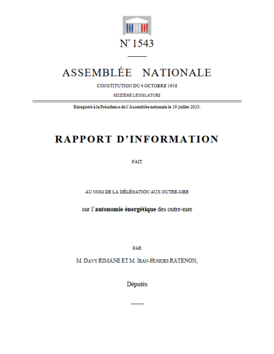 L’autonomie énergétique des Outre-Mer – rapport d’information de la délégation aux outre-mer de l’Assemblée nationale